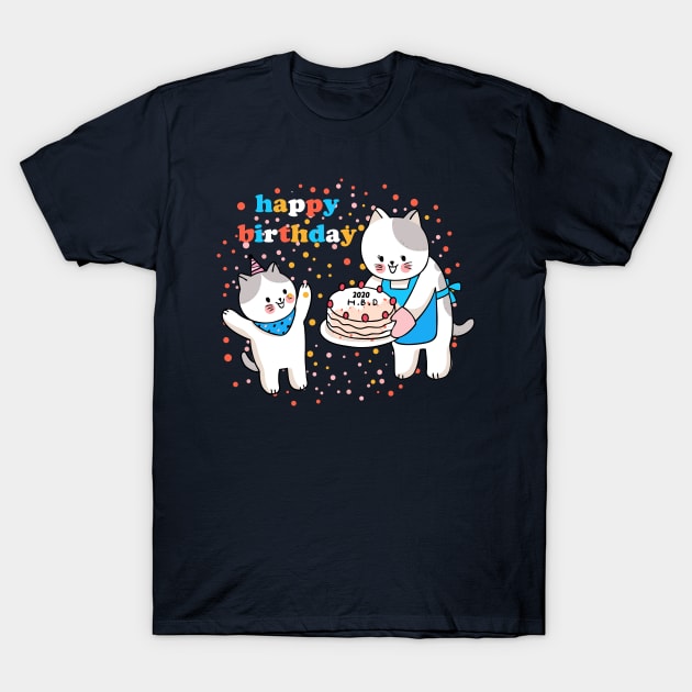 Happy Birthday Cat Mom and Kitty T-Shirt by Golden Eagle Design Studio